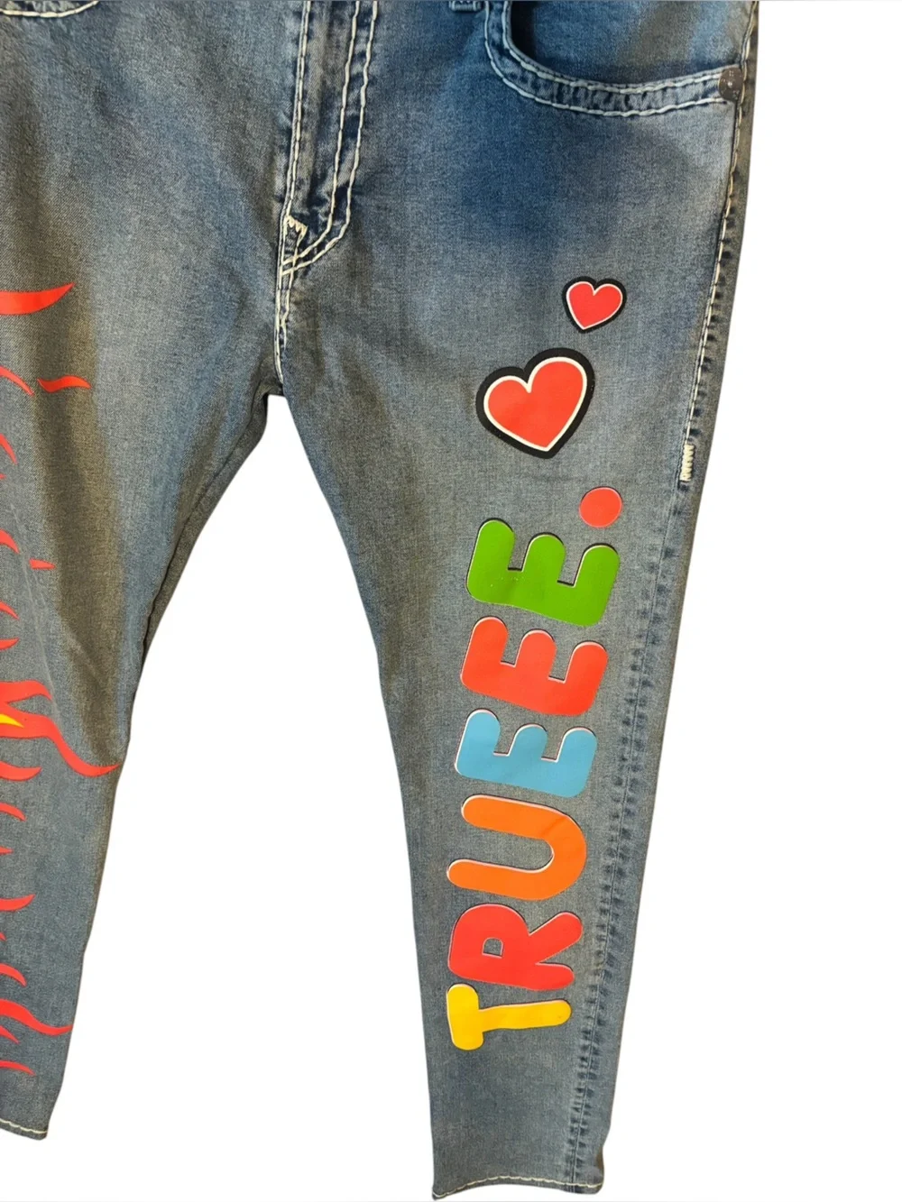 True Religion x Chief Keef Super T Skinny Flame Graphic Denim Jeans Size 40